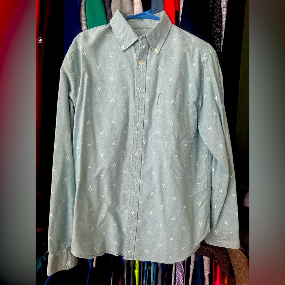 Merona Man Blue/White Boat Oars 100% Cotton Button Down Shirt Size L